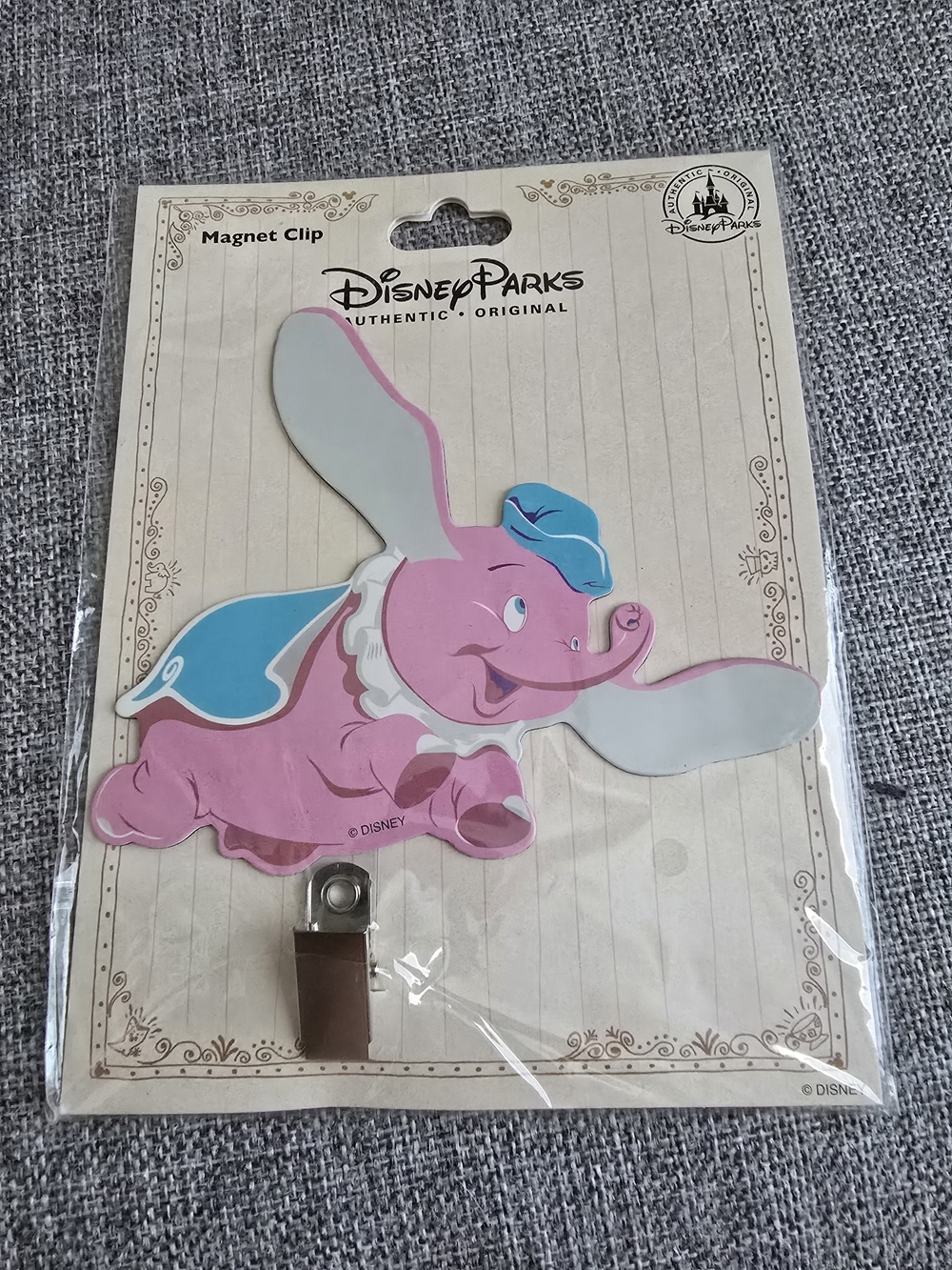 Disney Pink Dumbo Magnet Clip with Blue Accents